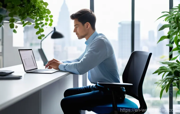 사무실에서의 주의력 향상을 위한 웰니스 - **Prompt 1: Mindful Micro-Break in a Modern Office**
"A professional, adult individual (gender-n...