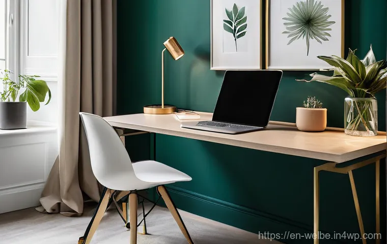 웰니스 업무 환경을 위한 색상 심리학 - A vibrant and inspiring creative workspace, buzzing with optimistic energy. A sturdy light-wood desk...