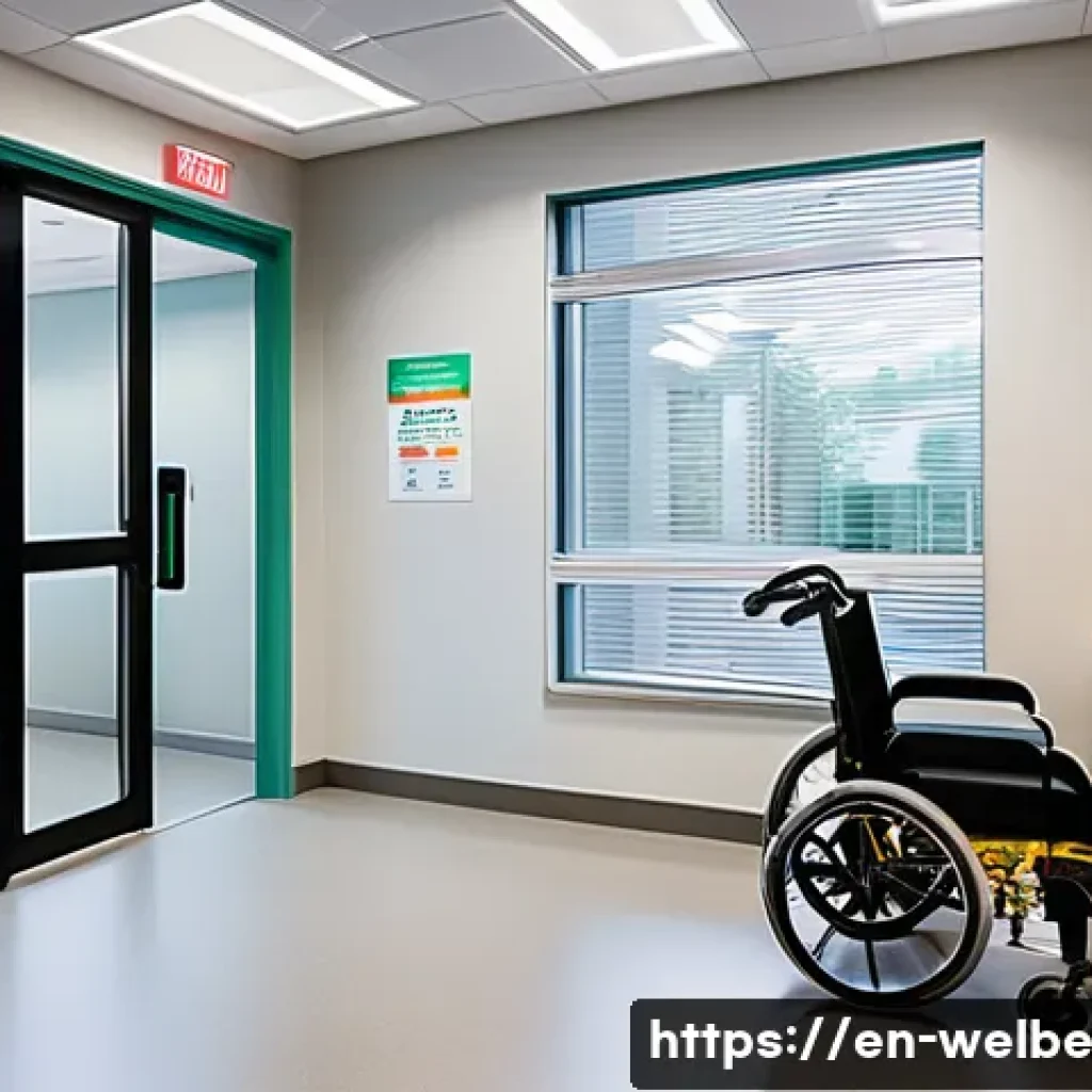 웰니스 사무실 내 안전 및 법적 요구사항 - A modern wellness office interior showcasing an optimized layout for emergency accessibility: wide, ...